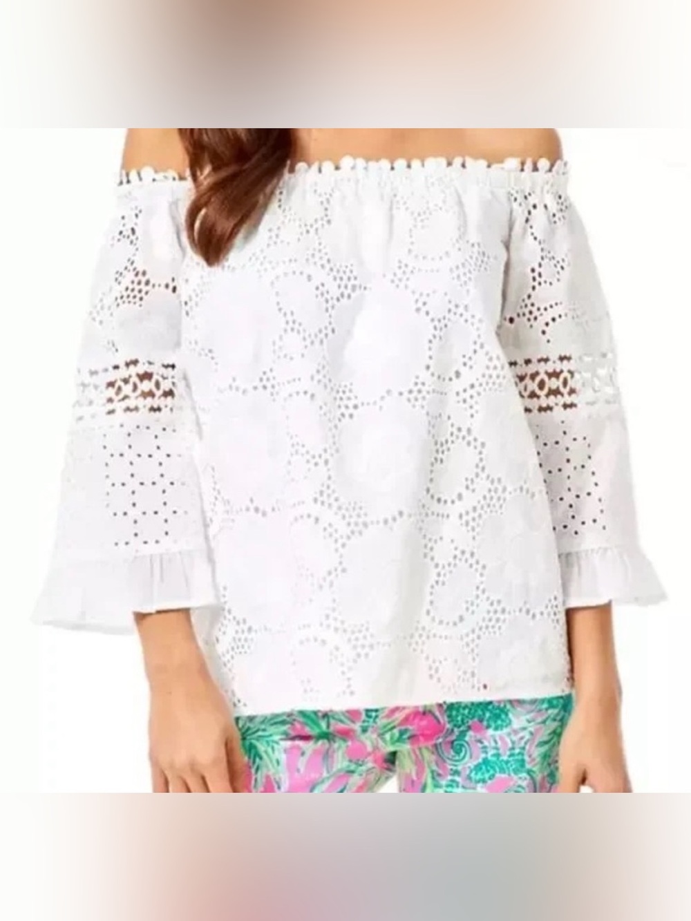 Lilly Pulitzer off the shoulder white eyelet top